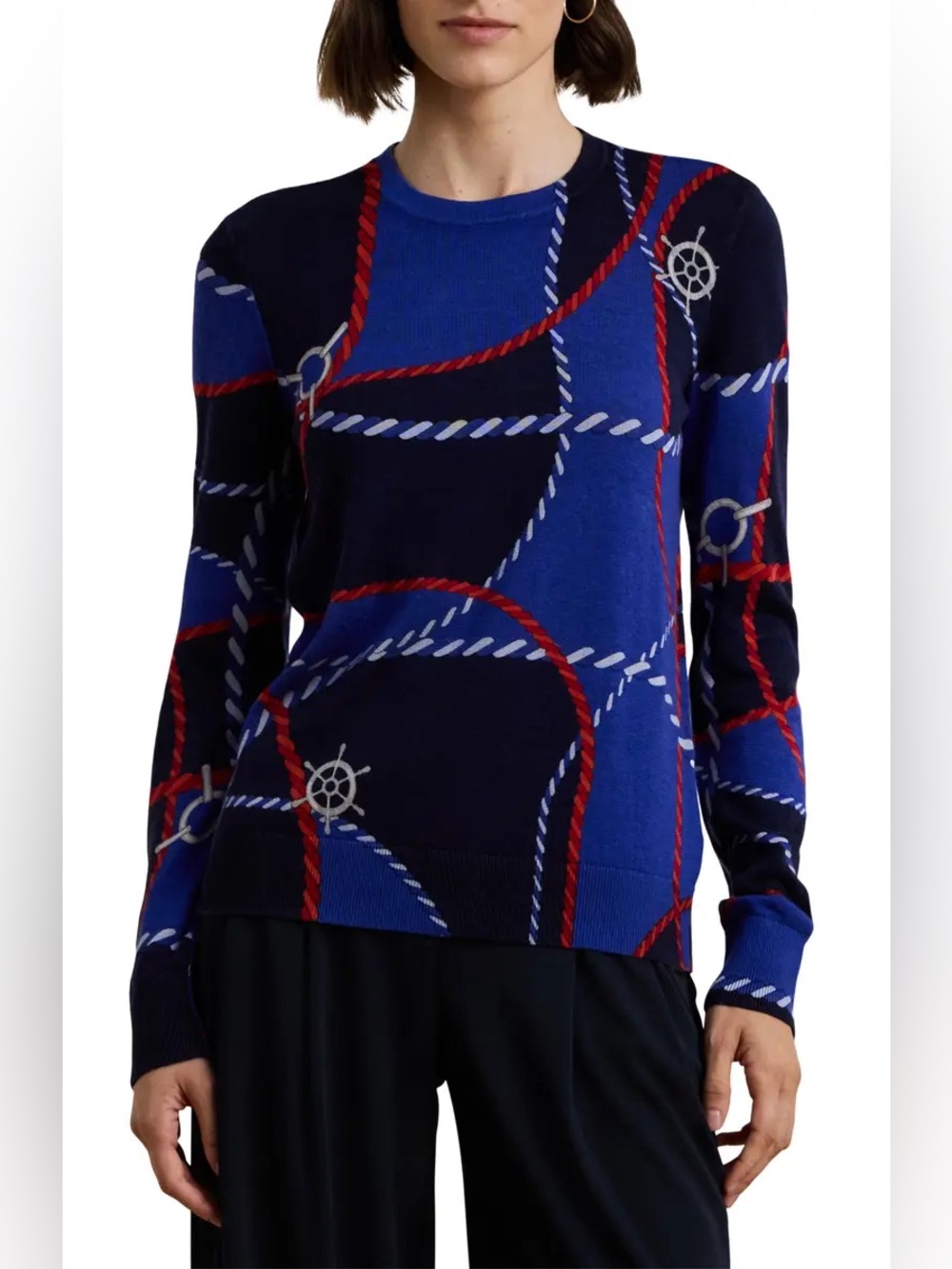 Ralph Lauren Navy, Royal Blue & Red Nautical Crewneck Sweater